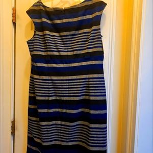 Calvin Klein Sheath Dress Color in Blue Gray Black Striped, Sz 16, New with Tags